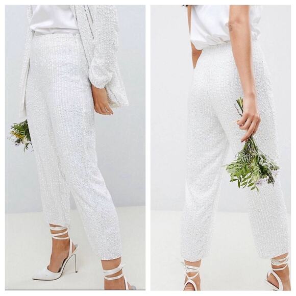 ASOS EDITION | Women’s Beaded Sequin Wedding Pant Trouser High Rise Waist Bride - Picture 1 of 14